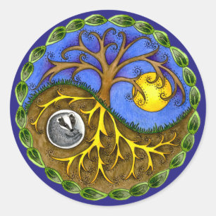 Yin & Yang träd och bäverskinn Runt Klistermärke