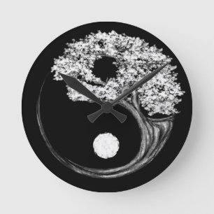 Yin Yang Träd Rund Klocka