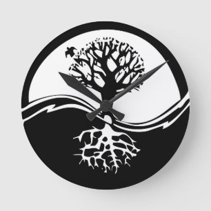 Yin & Yang träd Rund Klocka