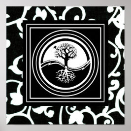 Yin Yang Träd Symbol Black White Harmony Poster