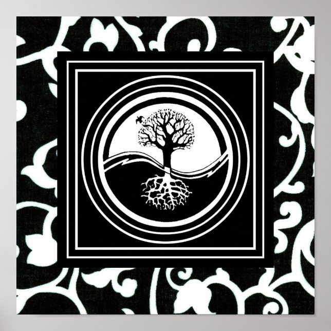 Yin Yang Träd Symbol Black White Harmony Poster (Framsidan)