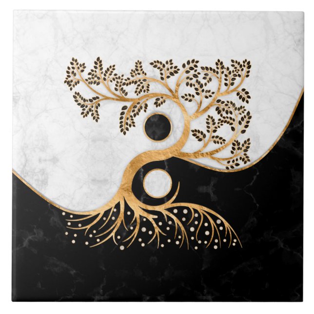 Yin Yang Tree - Marbles and Gold Kakelplatta (Framsidan)