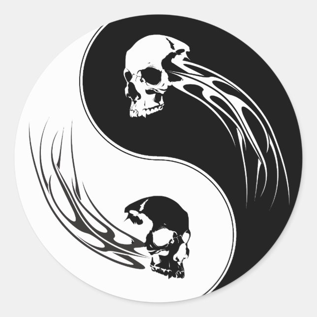 Yin Yang Tribal Skull Runt Klistermärke (Framsida)