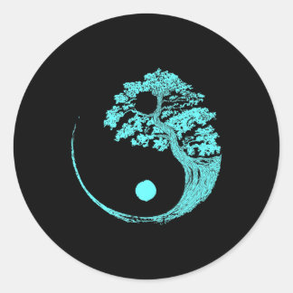 Yin Yang Turkvoise Blue Bonsai Träd japanska Runt Klistermärke