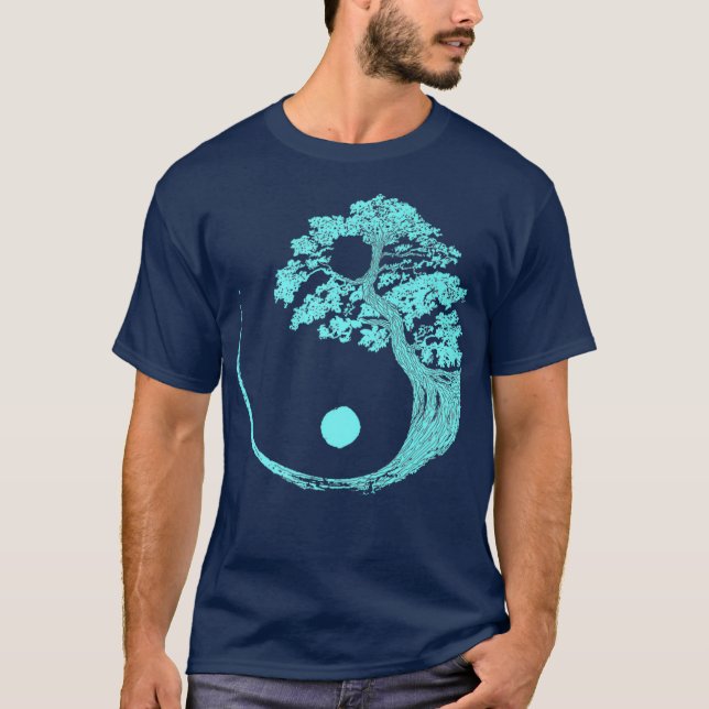 Yin Yang Turkvoise Blue Bonsai Träd Japanska Zen T Shirt (Framsida)