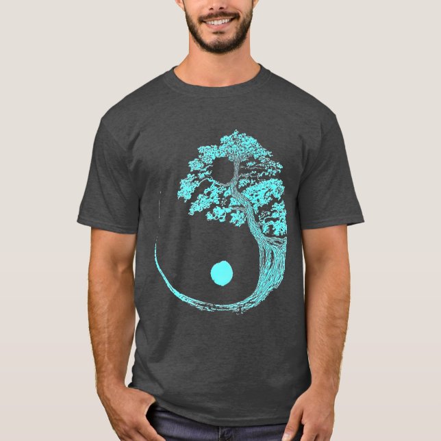 Yin Yang Turkvoise Blue Bonsai Träd Japanska Zen T Shirt (Framsida)