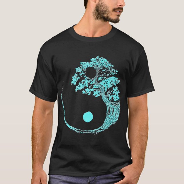 Yin Yang Turkvoise Blue Bonsai Träd Japanska Zen T Shirt (Framsida)