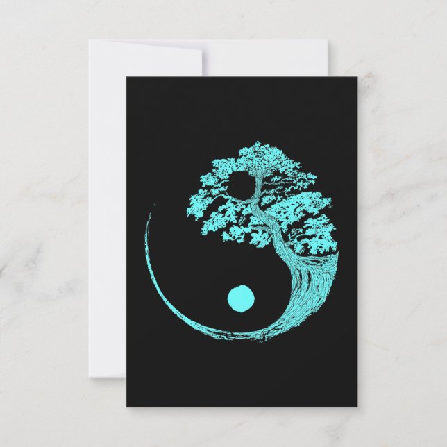 Yin Yang Turquoise Blue Bonsai Träd japanska Tack Kort (Framsida)