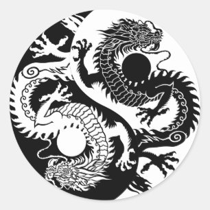 YIN YANG TVÅ DRAGON RUNT KLISTERMÄRKE