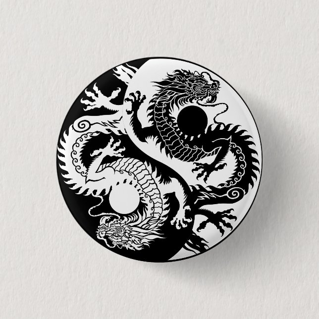 YIN YANG TVÅ DRAGONS KEYCHAIN KNAPP (Framsida)