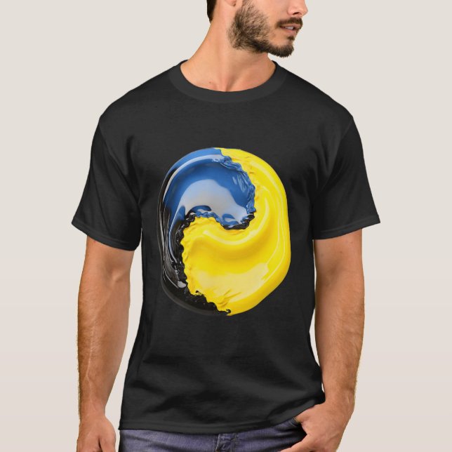 Yin Yang Ukraina Blå Och Gul  T Shirt (Framsida)