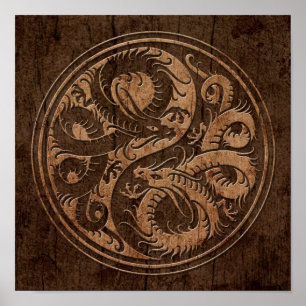 Yin Yang verkställer kinesiska drakar med Wood Poster