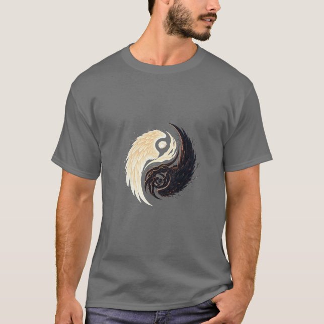 Yin-Yang Vinge Emblem T-Shirt – Mörk Fantasy (Framsida)