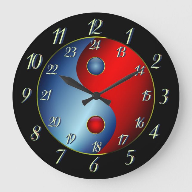 Yin Yang w/ Military Time Large Clock Stor Klocka (Framsida)