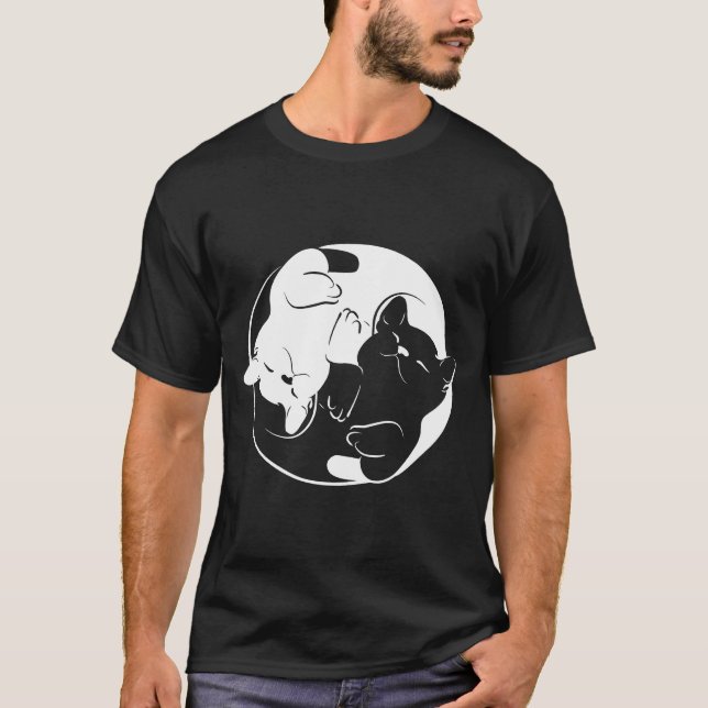 Yin Yang Yoga Zen Cats Yoga Ca T Shirt (Framsida)