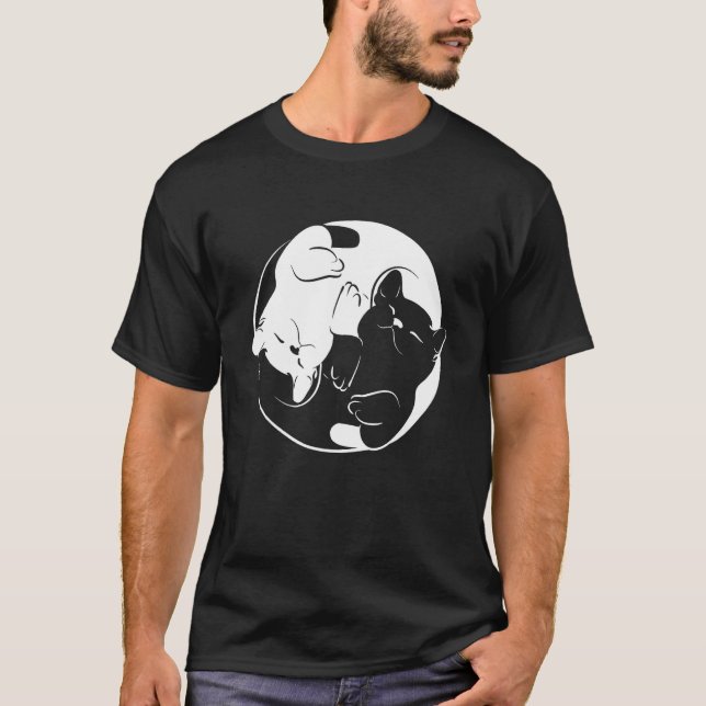 Yin Yang Yoga Zen Cats - Yoga Cat T Shirt (Framsida)