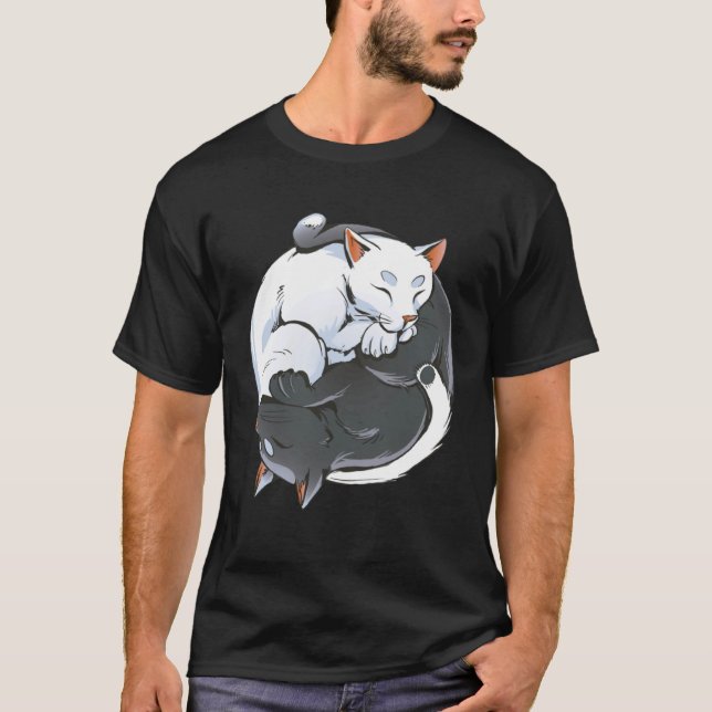 Ying and Yang Cats Spirituality Meditation Yoga T Shirt (Framsida)