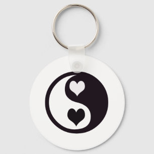 Ying och Yang svartvita hjärtor Nyckelring