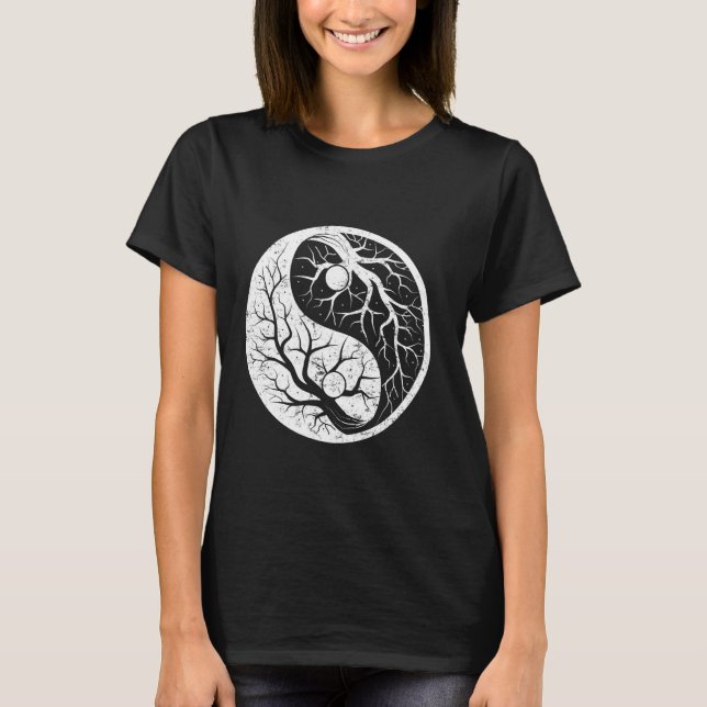 Ying och Yang Träd China Symbols Chinese Character T Shirt (Framsida)
