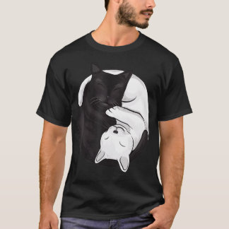 Ying Yang Black and White Cat Graphic T Shirt