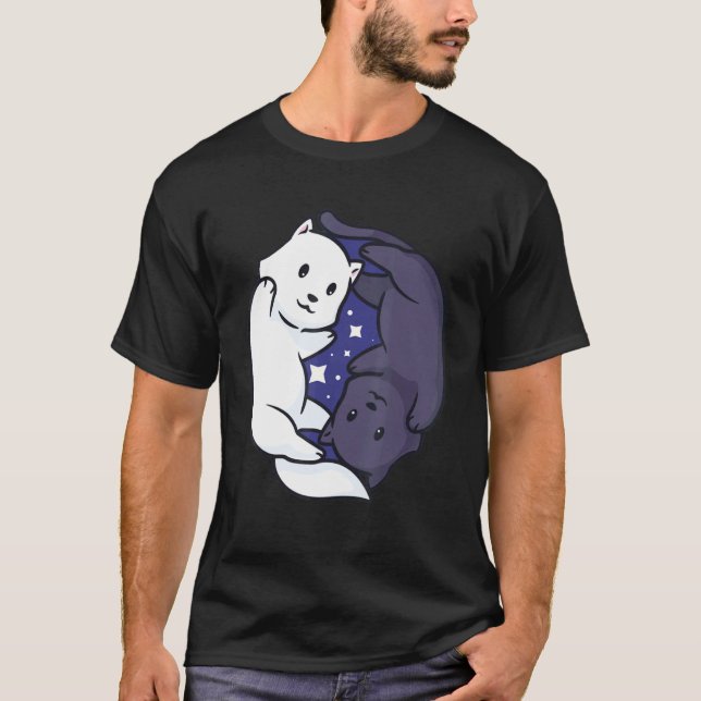 Ying Yang Cat Black and White Cute T Shirt (Framsida)