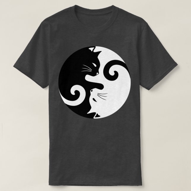 Ying Yang Cats Black White T Shirt (Design framsida)