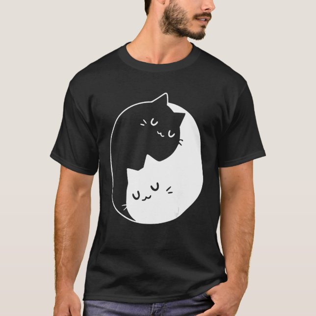 Ying Yang Cats Cat T-Shirt Tee (Framsida)