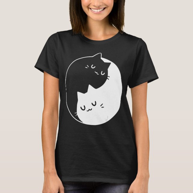 Ying Yang Cats Cat T-Shirt Tee 1 (Framsida)