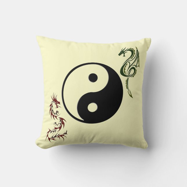 Ying Yang Chinese Dragon Pillow Kudde (Framsida)