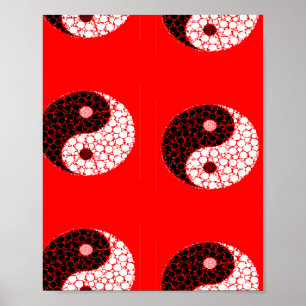 Ying yang circles på rött poster