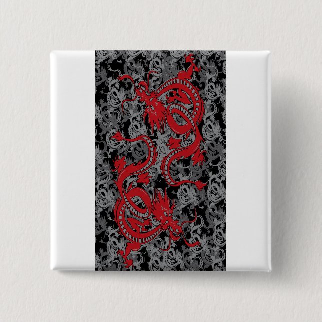 Ying Yang Dragon Red - kinesiska nyår Knapp (Framsida)