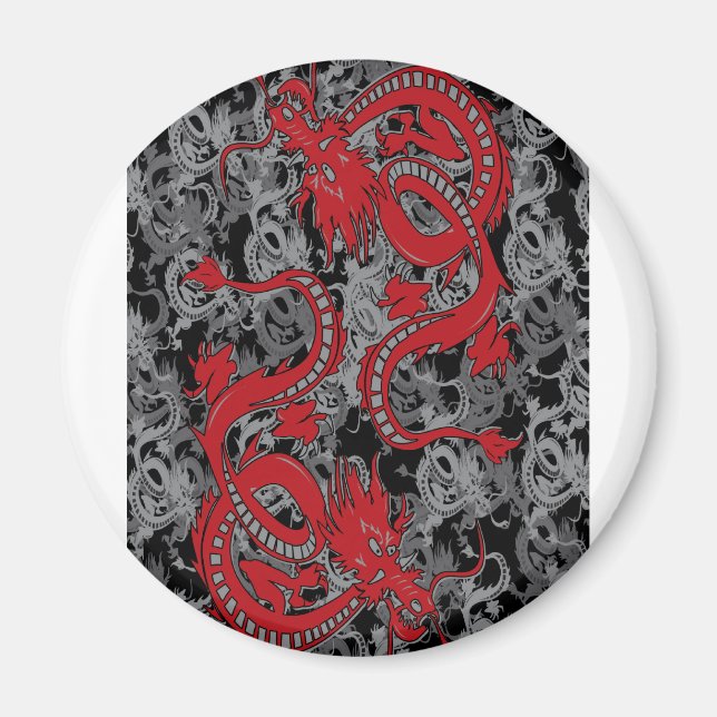 Ying Yang Dragon Red - kinesiska nyår Magnet (Framsidan)