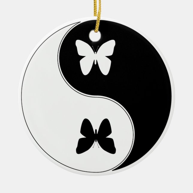Ying Yang fjäril Julgransprydnad Keramik (Framsidan)