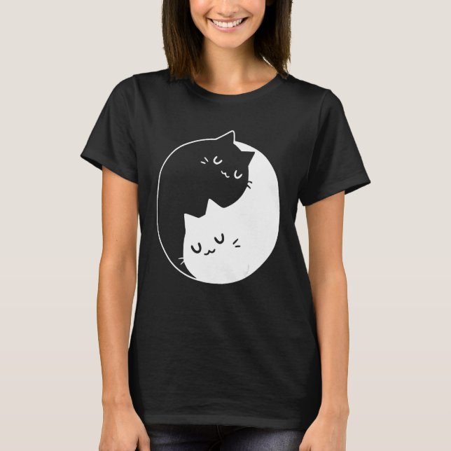 Ying Yang Katter Katt T-Shirt Tee (Framsida)