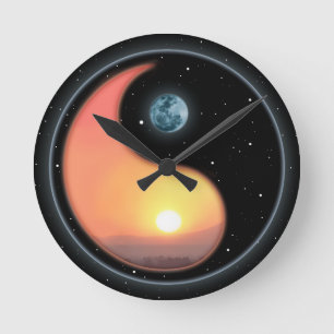 Ying Yang Sunset Rund Klocka