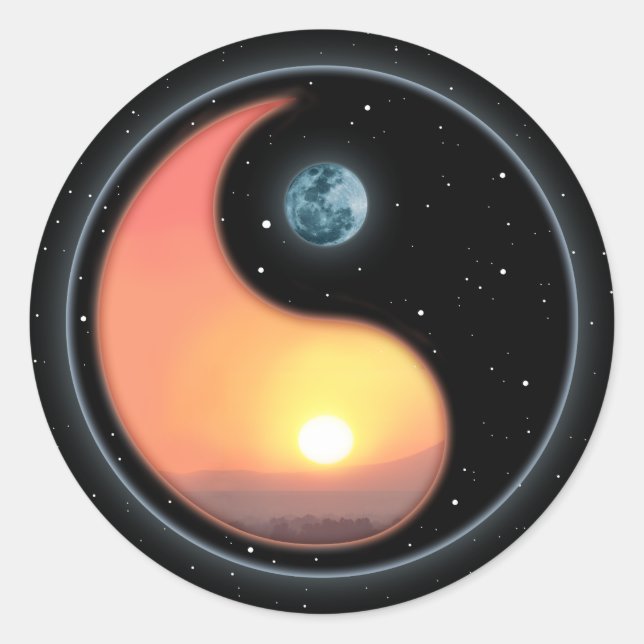Ying Yang Sunset Runt Klistermärke (Framsida)