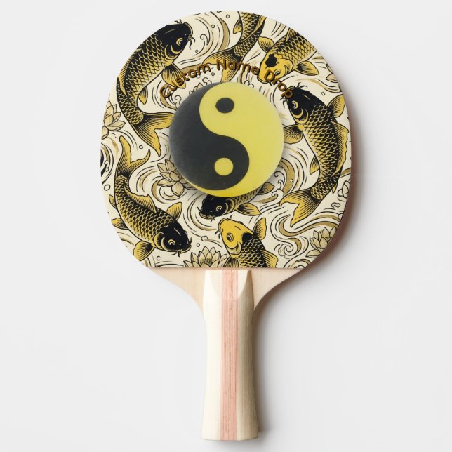 Ying Yang, Zen Bordtennisboll, Koi Fisk, Asiatisk Pingisracket (Framsidan)