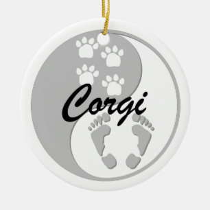 yinyang corgi julgransprydnad keramik