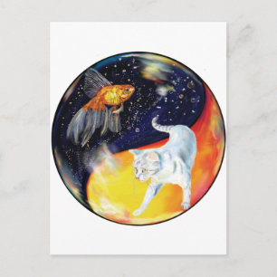 YinYang Fish and Cat - Färg vykort