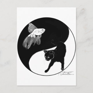 YinYang Fisk och Katt - Svartvitt vykort
