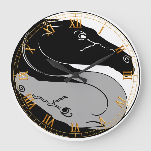 YinYang Horses Wall Clock Stor Klocka (Framsida)