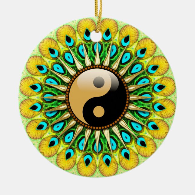 YinYang Peacock Sol Circle Ceramic Ornament (Framsidan)