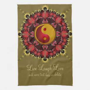 YinYang Red+Guld Mandala New Age Tea Towel Kökshandduk