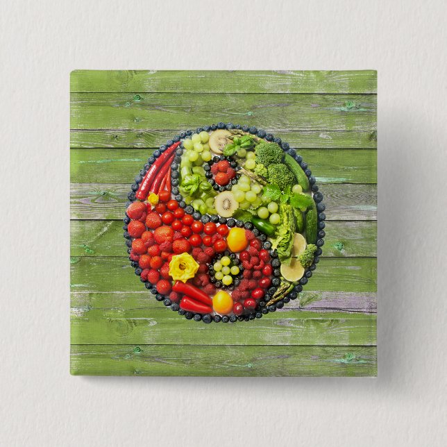 YinYang - Vegan harmoniy Grönt Wood Wall Knapp (Framsida)