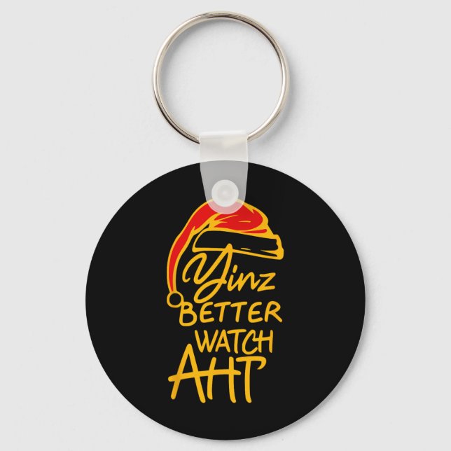 Yinzer Christmas Pittsburgh Santa Yinz Better Watc Nyckelring (Framsida)