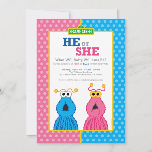 Yip-Yips Gender Reveal Inbjudningar (Framsida)