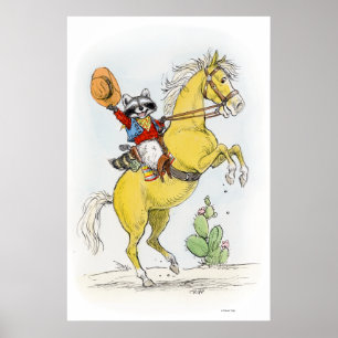 Yippee! Cowboyron Racoon on his Horse Print Poster