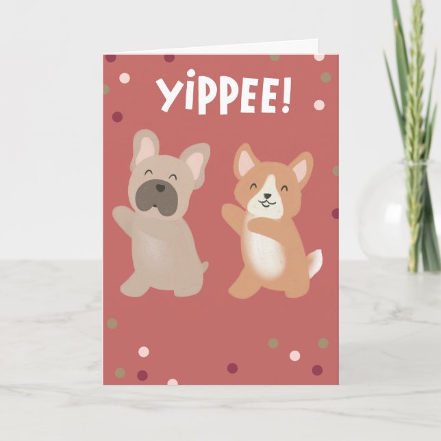 Yippee Dancing Hundar Grattiss Greeting Card Kort (Framsida)