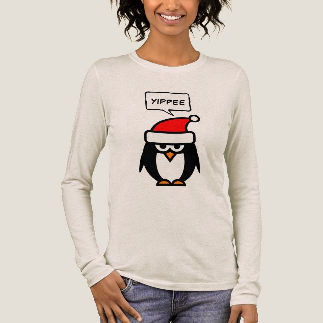Yippee funny sarcastic Santa penguin Christmas T Shirt (Framsida)