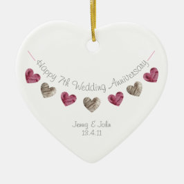 Ylle 7:e eller någon Bröllop-årsdag Heart Ornament
